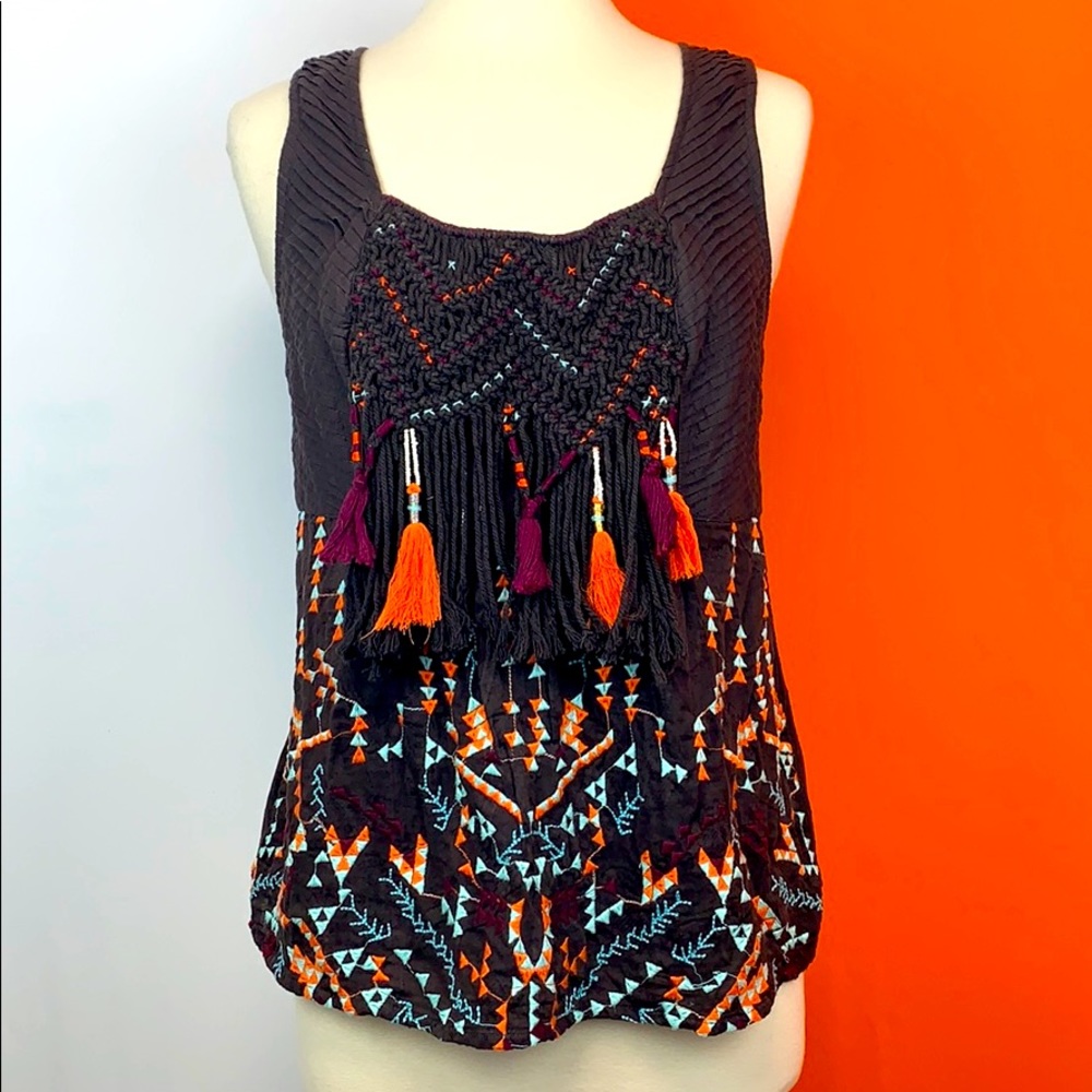 Anthro Akemi+Kin Rigmarole Embroidered Tassel Top - Picture 4 of 11